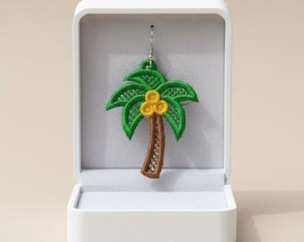 FSL palm tree earrings machine embroidery design - FSL summer spring earrings embroidery design file PES tropical flower vacation beach