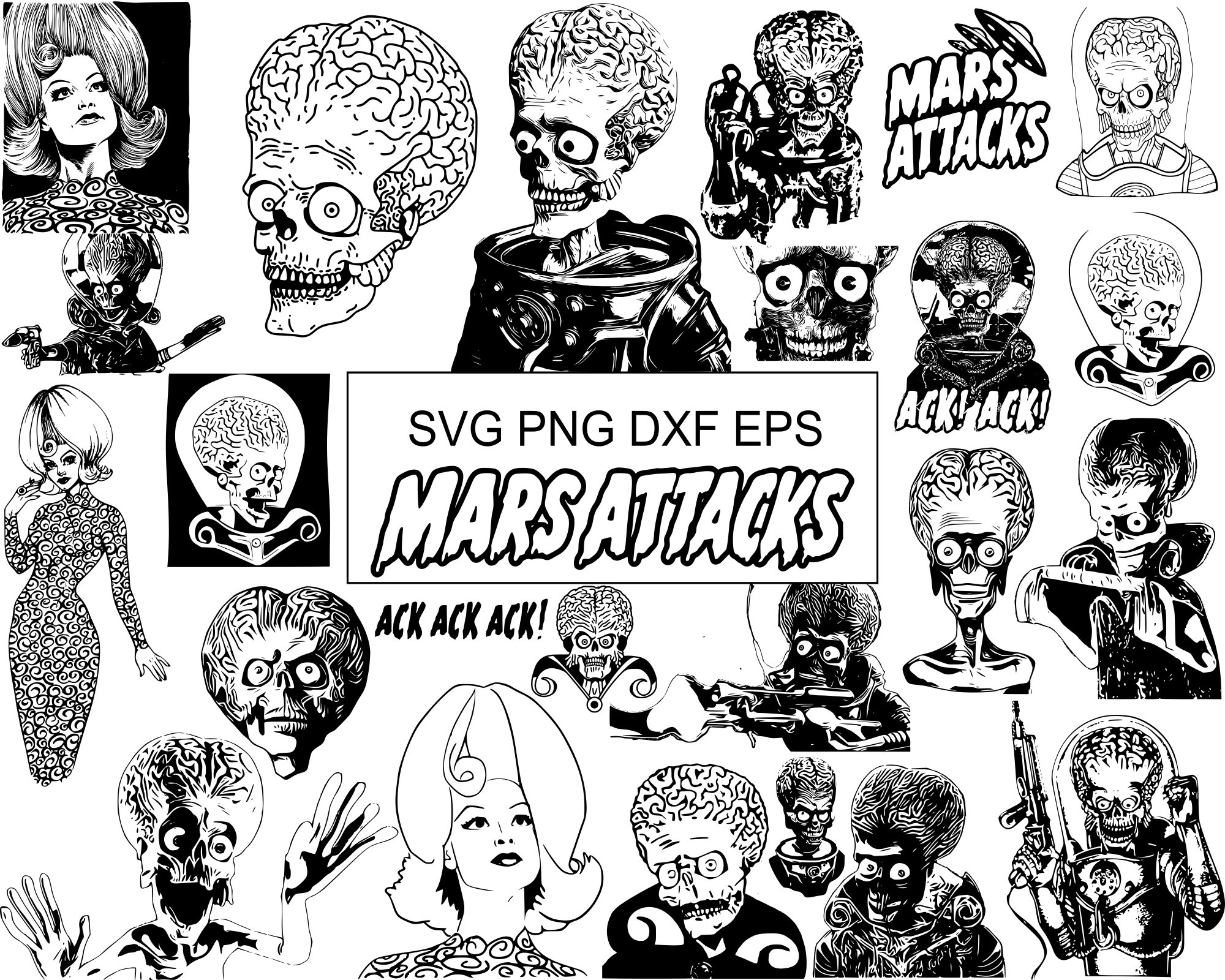 25 SVG Mars Attacks Jack Nicholson Tim Burton Ack Ack Alien Etsy