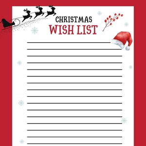 Weihnachts-Wunschliste, Weihnachten Printable für Kinder, Weihnachtsaktivität, Weihnachten Printable, rot-weiße DIY-Vorlage