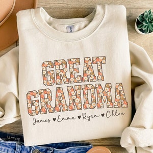 Custom Great Grandma Sweatshirt New Great Grandma Gift Mothers Day Gift for Great Grandma Christmas Gift Personalized Great Grandma Sweater