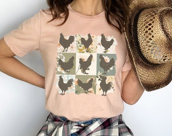 Wildflower Chicken Shirt,Boho Chickens Shirt,Funny Chicken Tshirt,Chicken Lover,Retro Backyard Chicken Mom Tee,Cottagecore Farm Girl T-shirt