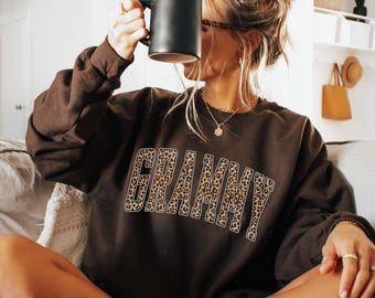 Grammy Sweatshirt and Grammy Leopard Comfort Colors Shirt, Grandmother Reveal Sweater, Nana Christmas Gift for Grandma, Mothers Day Shirt