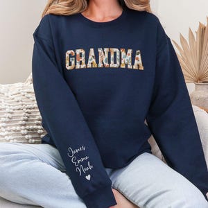 Personalized Grandma Sweatshirt with Grandkid Names on Sleeve,Custom Grandma Sweatshirt,Custom Gift for Grandmother Crewneck,Grandma Sweater