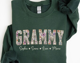 Custom Grammy Sweatshirt With Names, Grandma Floral Sweatshirt, Personalized Grammy Sweater, Christmas Gift For Grammy Tee, New Grammy Shirt