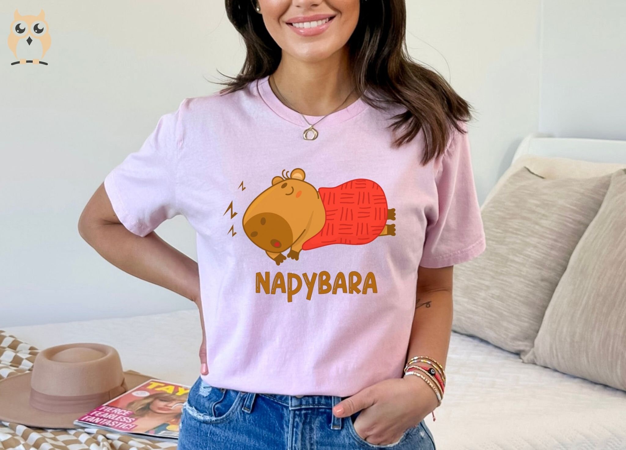 T-shirt Enfant Imprimé Capybara 'Hi Capabara' - Manches Courtes, Pour Fille, Coton, Vêtement De Loisir, école Ou Plage