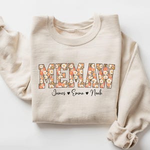 Personalized Memaw Sweatshirt With Names Custom Memaw Crewneck New Grandma Sweatshirt for Grammy Gift for Grandmother Floral Memaw Sweater