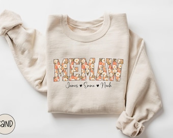 Personalized Memaw Sweatshirt With Names Custom Memaw Crewneck New Grandma Sweatshirt for Grammy Gift for Grandmother Floral Memaw Sweater