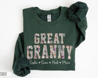 Personalized Great Granny Sweatshirt, Custom Great Grandma Shirt with Names, Christmas Nana Gift, Great Granny Sweater,Grandmother Crewneck