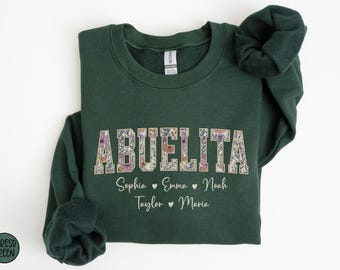 Custom Abuelita Sweatshirt With Names, Grandma Floral Sweatshirt, Personalized Abuela Sweater, Gifts For Grammy Crewneck, New Abuela Shirt