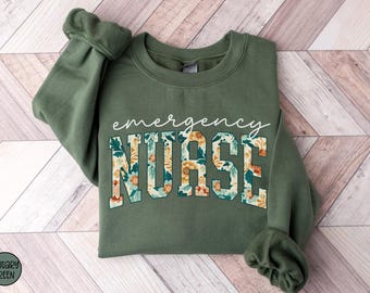 Floral Emergency Nurse Sweatshirt for Emergency Department Crewneck ER Nurse Sweatshirt ER Nurse Sweater Emergency Nurse Gift for ER Nurse
