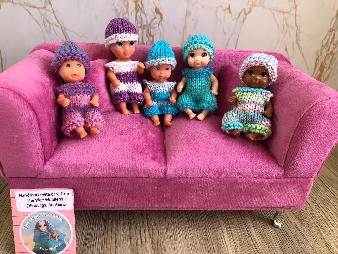 3 Inch Mini Baby Doll Clothes - Hand Knitted Hat and Romper to Fit 2.75 ...