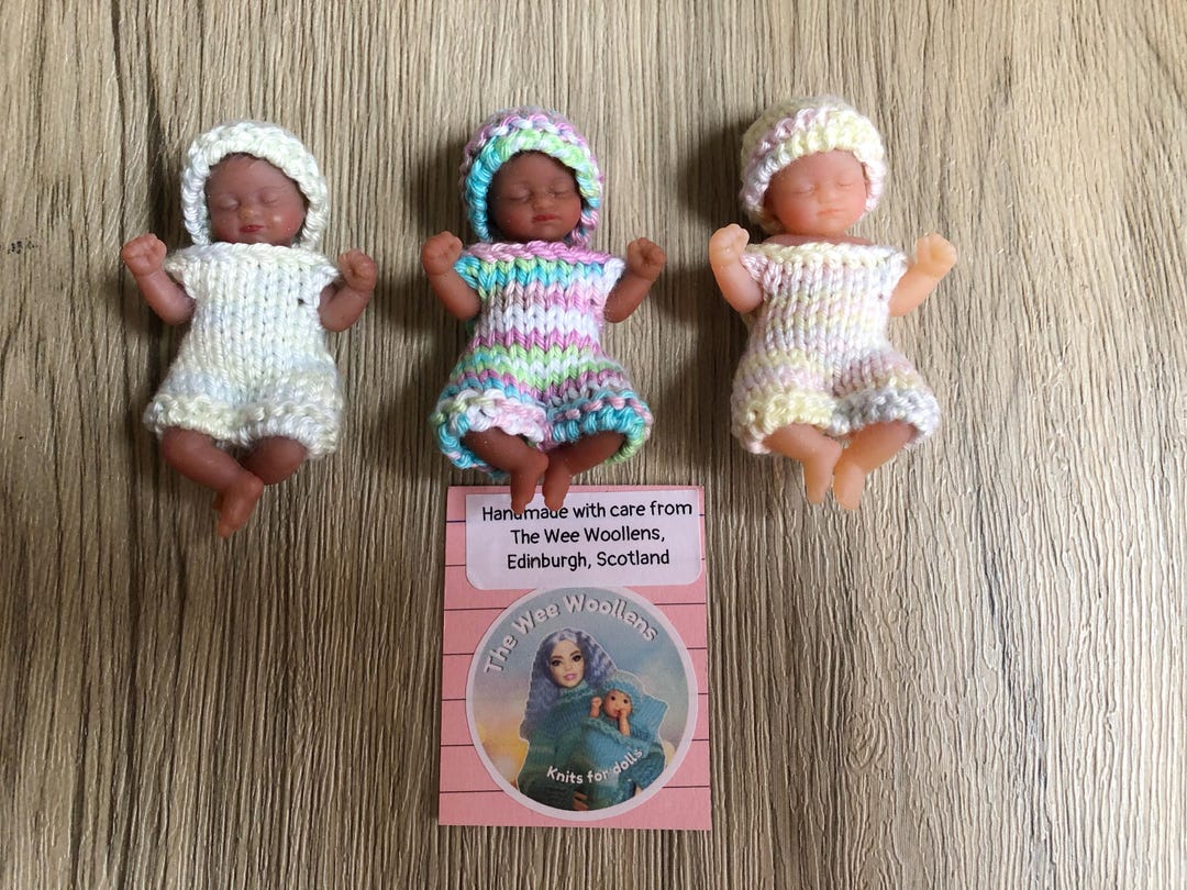 Mini Silicone Baby Doll Clothes - Hand Knitted Hat and Romper to Fit 2. ...