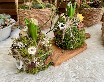 Hyazinthe im Moosmantel / Frühlingsgesteck / Ostergesteck / Tischdekoration