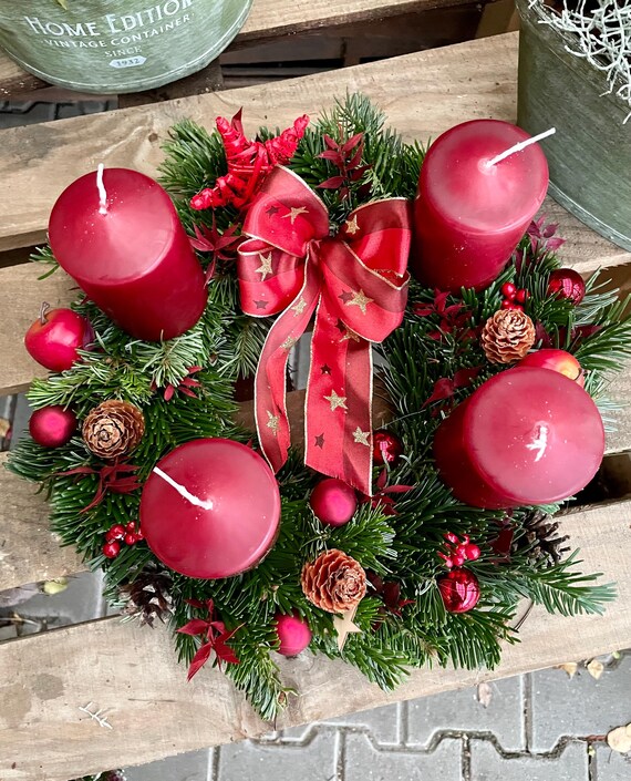 Adventskranz Weihnachtskranz Kerzengesteck mit Qualittskerze - kein Ruen,  lange Brenndauer - Etsy.de