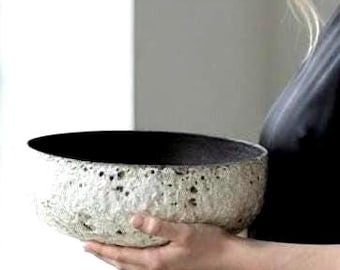 Volcanic Textured Ceramic Shallow Bowl | Handmade Sculptural Stoneware | Minimalist Brutalist Homedecor