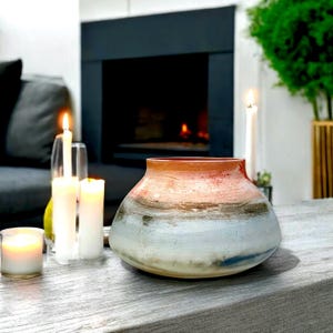 Vase en céramique primitif fait main cadeau de pendaison de crémaillère rustique poterie cuite au feu de fosse. Bol en céramique moderne et original, cadeau de mariage pour décoration d'intérieur.