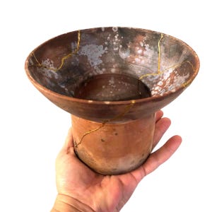 Authentic Kintsugi Ceramic Vase. Unique Pottery.Handmade Rustic Vase. Smoked Pottery. Pit Fired Pot. Valentines Day Gift.