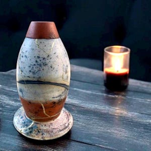 Kintsugi Ceramic Urn |  Handmade Smoked Pottery | Rustic Home Decor