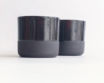 Black Wine Tumbler Set Of Two Handmade Ceramic Drinkware Nordic Minimalist Drink Cup.No Handle Mug Birthday Gift For Her