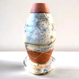 Urne en céramique Kintsugi |  Poterie fumée artisanale | Décoration d&#39;intérieur rustique