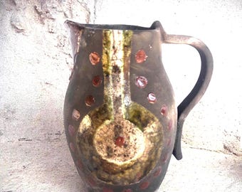 Jarra de cerámica Raku hecha a mano / Jarrón rústico de cerámica ahumada