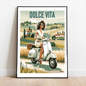 Dolce Vita / Vespa italiana / Póster de viaje / Arte mural moderno / Lámina de viaje vintage de Vespa italiana / Decoración mediterránea