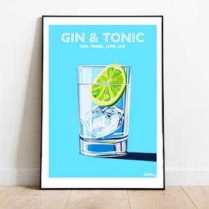 Póster de cóctel de gin tonic: pósteres verticales mate, impresiones artísticas de cócteles, decoración, arte de pared, decoración del hogar, regalo de cóctel