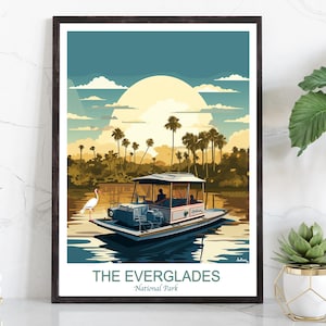 Poster delle Everglades della Florida: Stampa Giclée, Arte della barca e della garzetta