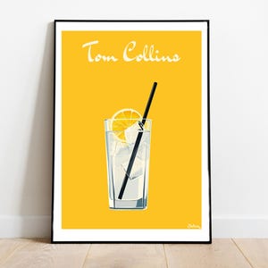 Póster de cóctel de Tom Collins: pósteres verticales mate, impresiones artísticas de cócteles, decoración, arte de pared, decoración del hogar, regalo de cóctel