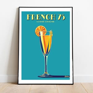 Póster de cóctel French 75: pósteres verticales mate, impresiones artísticas de cócteles, decoración, arte de pared, decoración del hogar, regalo de cóctel