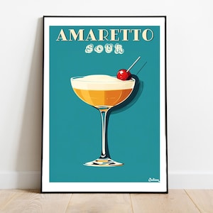 Póster de cóctel amaretto sour: pósters verticales mate, impresiones artísticas de cócteles, decoración, arte de pared, decoración del hogar, regalo de cóctel