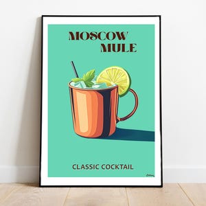 Póster de cóctel Moscow Mule: pósters verticales mate, impresiones artísticas de cócteles, decoración, arte de pared, decoración del hogar, regalo de cóctel