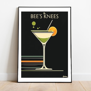 Póster de cóctel The Bee's Knees: pósteres verticales mate, impresiones artísticas de cócteles, decoración, arte de pared, decoración del hogar, regalo de cóctel