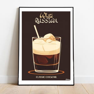 Póster de cóctel ruso blanco: pósters verticales mate, impresiones artísticas de cócteles, decoración, arte de pared, decoración del hogar, regalo de cóctel