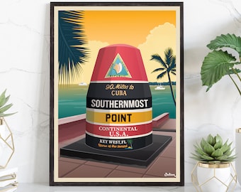Matte Poster, Key West: Journey to the Southernmost Point Tropical Travel Art Print, Wall Art Decor, Souvenir Gift, Vacation Memory