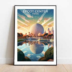 Epcot Center matte poster muurkunst print, Florida reisdecor, ruimteschip aarde geodetisch bolontwerp