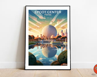 Epcot Center Matte Poster Wall Art Print, Florida Travel Decor, Spaceship Earth Geodesic Sphere Design