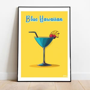 Póster de cóctel hawaiano azul: pósteres verticales mate, impresiones artísticas de cócteles, decoración, arte de pared, decoración del hogar, regalo de cóctel