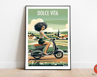 Dolce Vita Italien Kunstdruck: Vintage Vespa Reiseposter