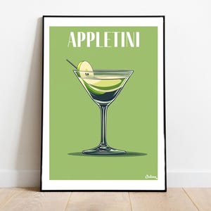 Póster de cóctel Appletini: pósters verticales mate, impresiones artísticas de cócteles, decoración, arte de pared, decoración del hogar, regalo de cóctel