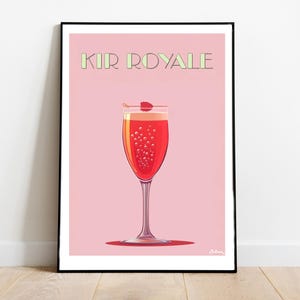 Póster de cóctel Kir Royale: pósters verticales mate, impresiones artísticas de cócteles, decoración, arte de pared, decoración del hogar, regalo de cóctel