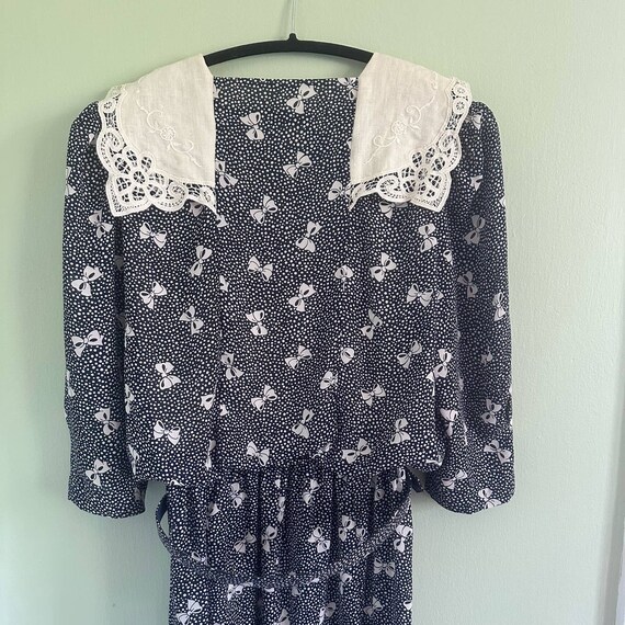 Vintage 80s Navy Polka Dot Dress size 12 - image 5