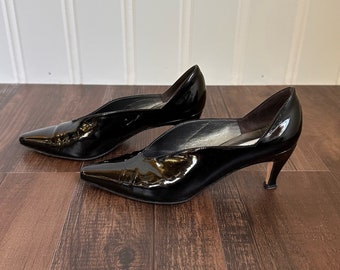 Vintage 80's Salvatore Ferragamo Size 7 AA Black Patent