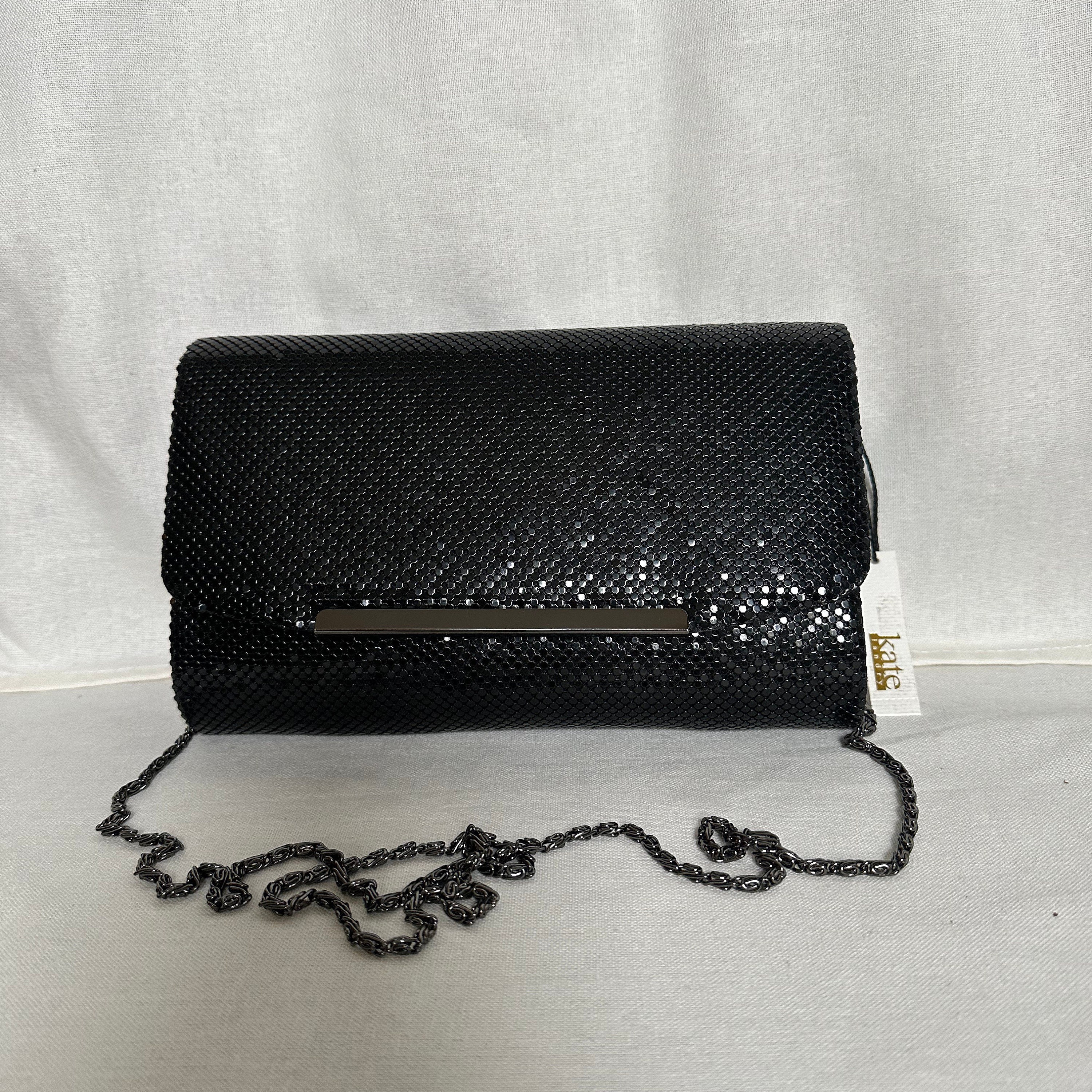 KATE LANDRY BLACK GOLD EMBROIDERED EVENING PURSE/ CLUTCH SHOULDER BAG  ELEGANT