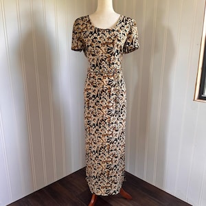 Vintage 90s Cottagecore Black Floral Maxi Dress 12