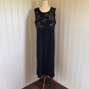 Vintage 90s Cottagecore Black Floral Maxi Dress