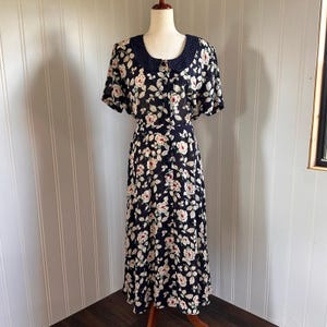 Vintage 90s Cottagecore Blue Floral Maxi Dress 12