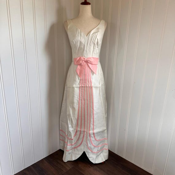 Vintage 50s Coquette White Pink Maxi Dress S/M - Etsy
