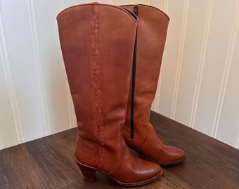 Vintage 70s Brazilian Brown Leather Boots 7.5M