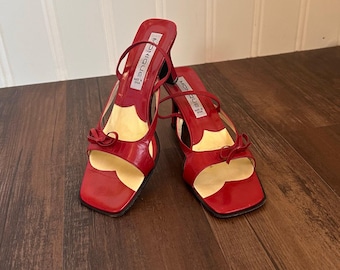 Vintage 90s/Y2K Red Leather Heeled Sandals 9.5
